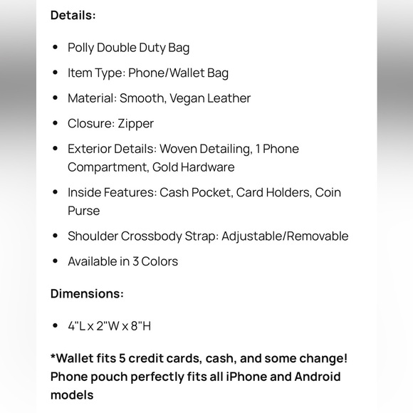 NWOT PRETTY SIMPLE CROSS BODY PHONE WALLET BAG. COGNAC. - Picture 6 of 6